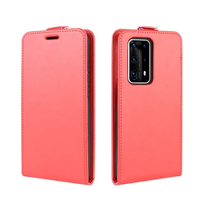 Huawei P40 Pro Plus Handyhülle - Crazy Horse Leder Flipcase - vertikal - rot