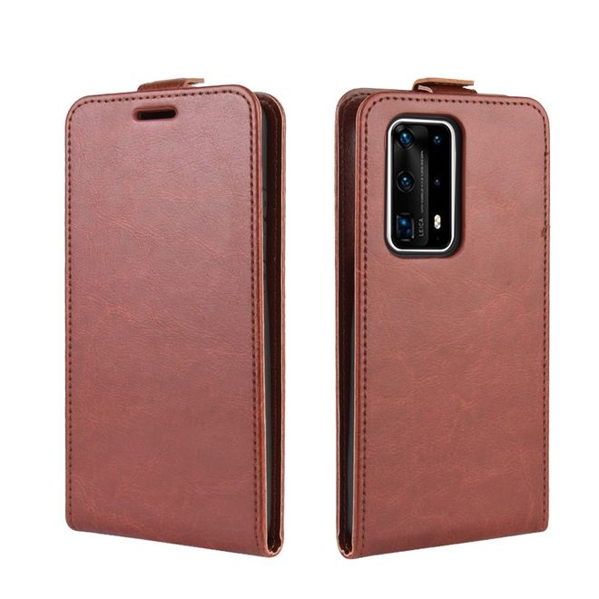 Huawei P40 Pro Plus Handyhülle - Crazy Horse Leder Flipcase - vertikal - braun
