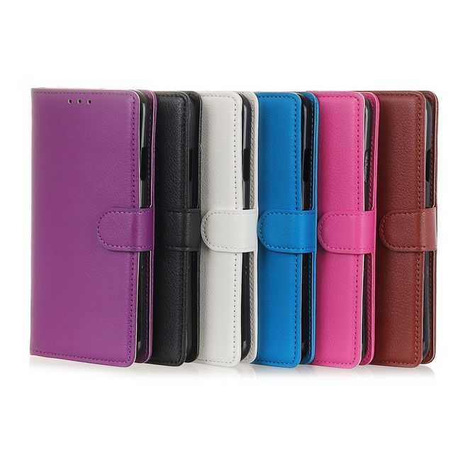 ZTE Blade A3 (2020) Handy Hülle - Litchi Leder Bookcover Series - schwarz