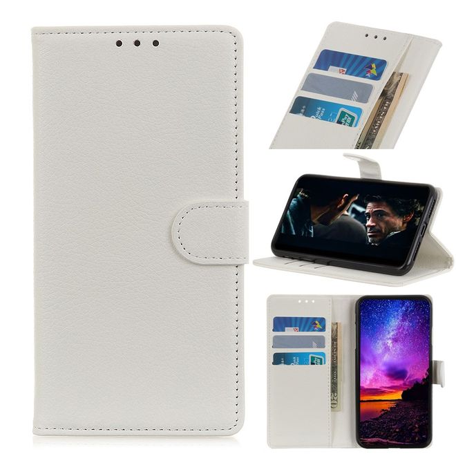 ZTE Blade A3 (2020) Handy Hülle - Litchi Leder Bookcover Series - weiss
