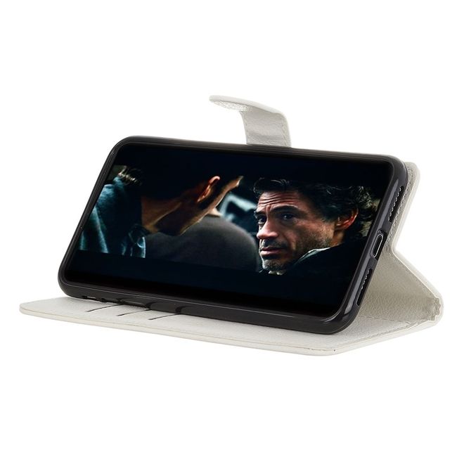 ZTE Blade A3 (2020) Handy Hülle - Litchi Leder Bookcover Series - weiss