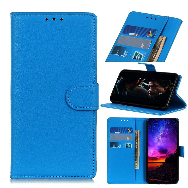 ZTE Blade A3 (2020) Handy Hülle - Litchi Leder Bookcover Series - blau