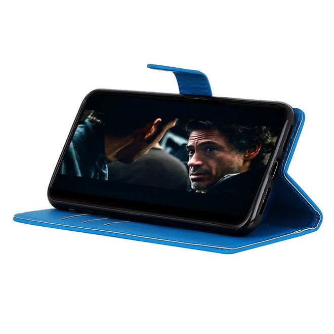 ZTE Blade A3 (2020) Handy Hülle - Litchi Leder Bookcover Series - blau