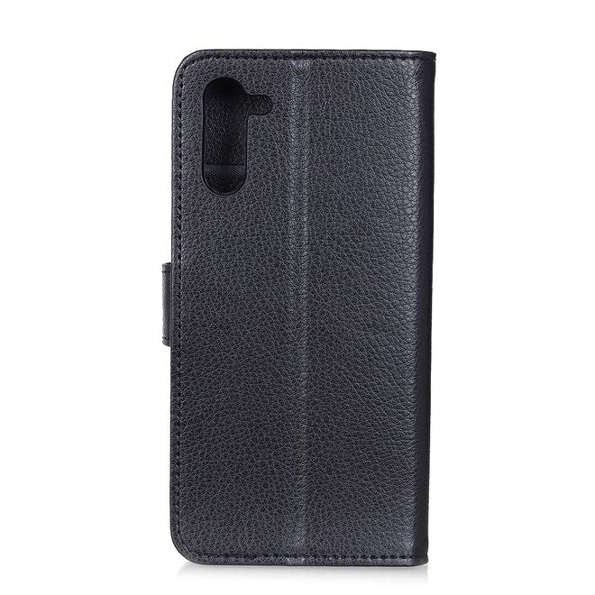 Oppo Realme 6 Pro Handy Hülle - Litchi Leder Bookcover Series - schwarz