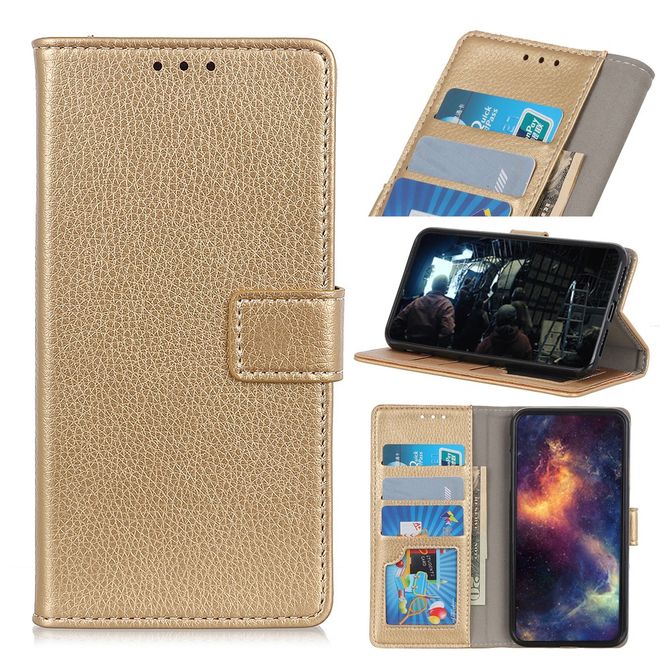 Nokia 5.3 Handy Hülle - Litchi Leder Bookcover Series - gold