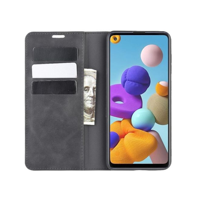 Samsung Galaxy A21s Handy Hülle - Classic V Leder Bookcover Series - schwarz