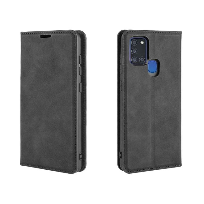 Samsung Galaxy A21s Handy Hülle - Classic V Leder Bookcover Series - schwarz