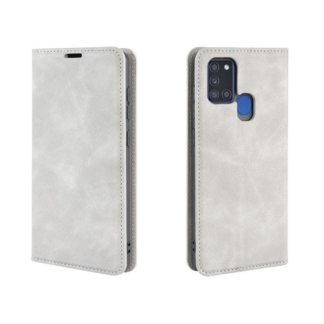 Samsung Galaxy A21s Handy Hülle - Classic V Leder Bookcover Series - grau