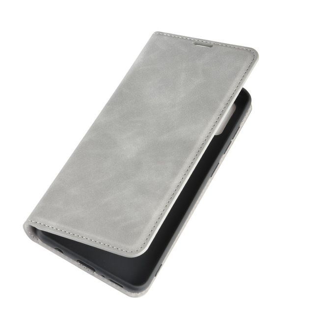 Samsung Galaxy A21s Handy Hülle - Classic V Leder Bookcover Series - grau