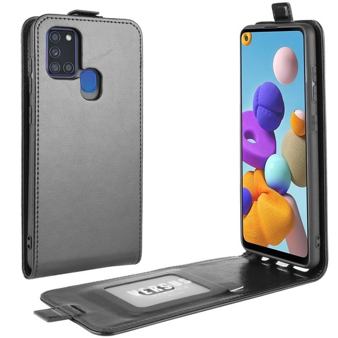 Samsung Galaxy A21s Handyhülle - Crazy Horse Leder Flipcase - vertikal - schwarz