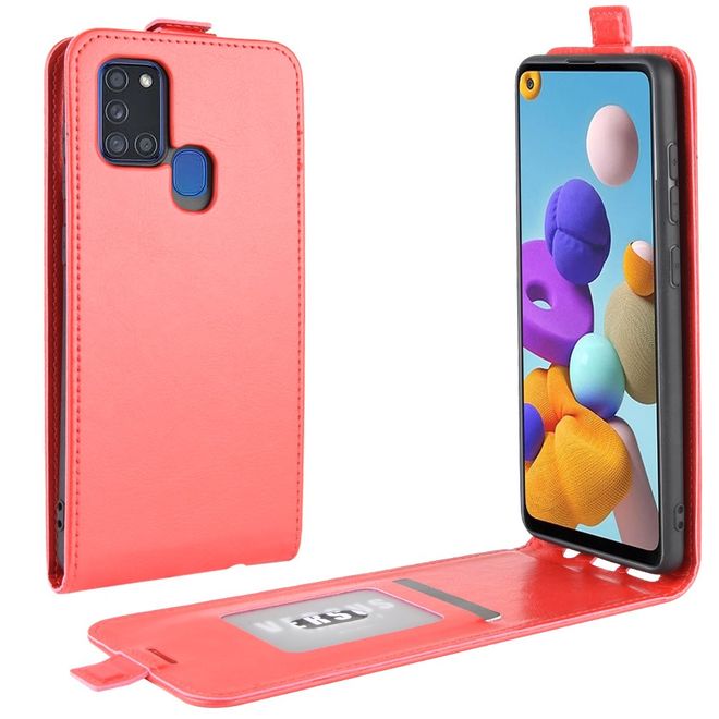 Samsung Galaxy A21s Handyhülle - Crazy Horse Leder Flipcase - vertikal - rot