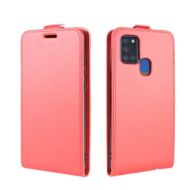 Samsung Galaxy A21s Handyhülle - Crazy Horse Leder Flipcase - vertikal - rot