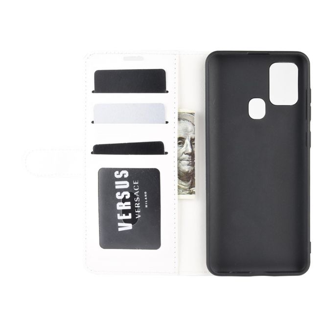 Samsung Galaxy A21s Handyhülle - Crazy Horse Leder Bookcover Series - weiss