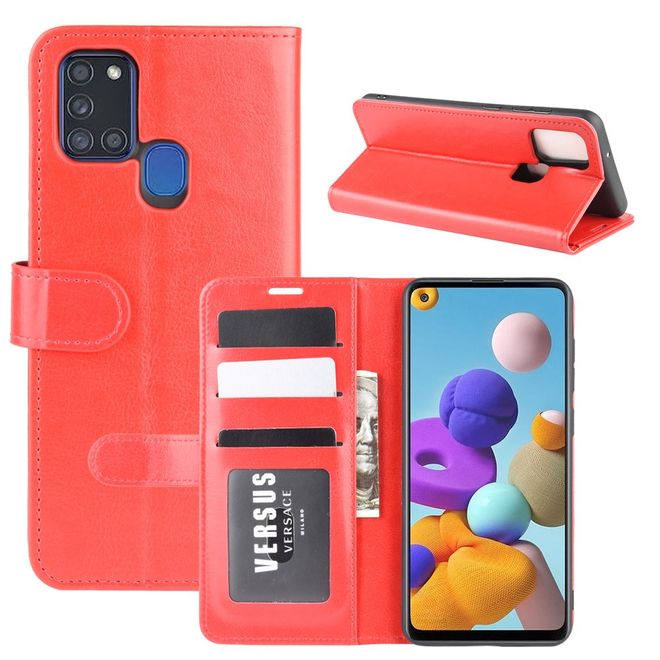 Samsung Galaxy A21s Handyhülle - Crazy Horse Leder Bookcover Series - rot