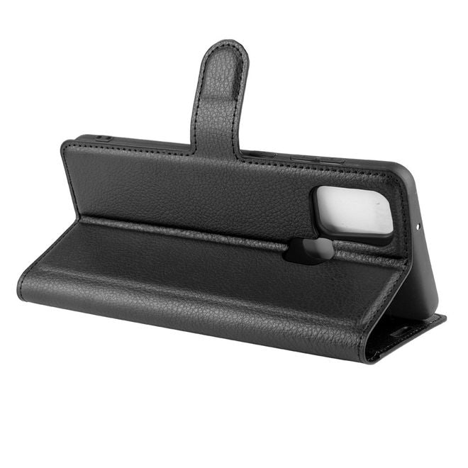 Samsung Galaxy A21s Handy Hülle - Litchi Leder Bookcover Series - schwarz