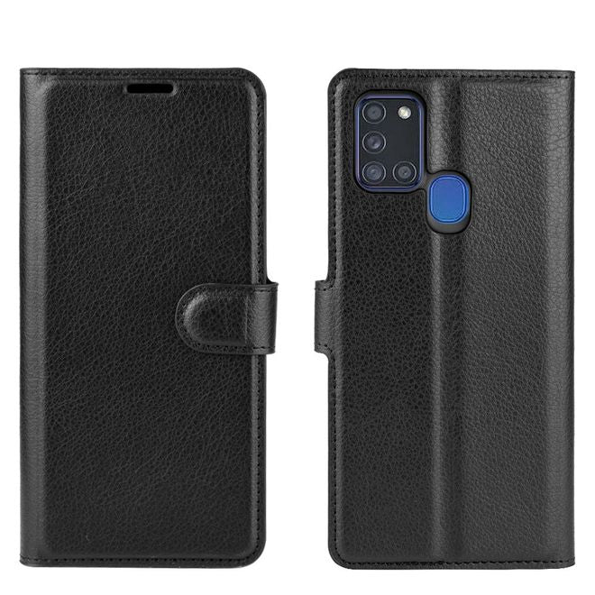 Samsung Galaxy A21s Handy Hülle - Litchi Leder Bookcover Series - schwarz