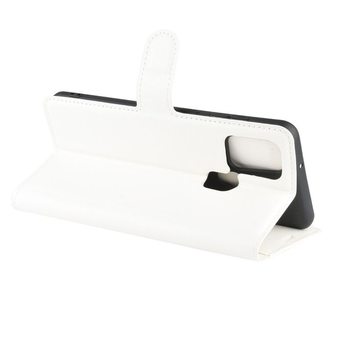 Samsung Galaxy A21s Handy Hülle - Litchi Leder Bookcover Series - weiss