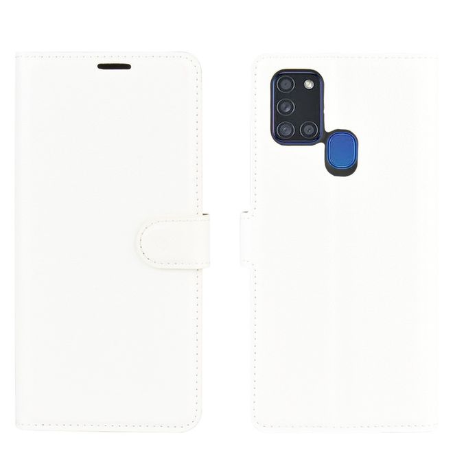 Samsung Galaxy A21s Handy Hülle - Litchi Leder Bookcover Series - weiss