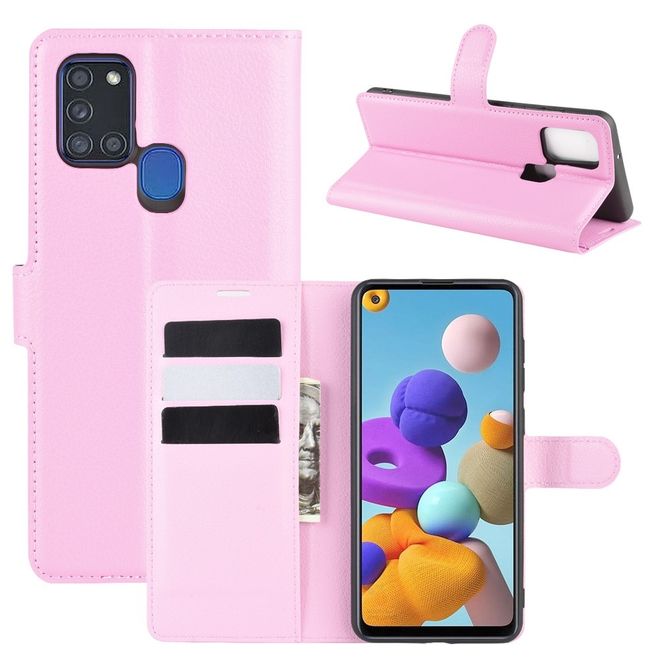 Samsung Galaxy A21s Handy Hülle - Litchi Leder Bookcover Series - pink