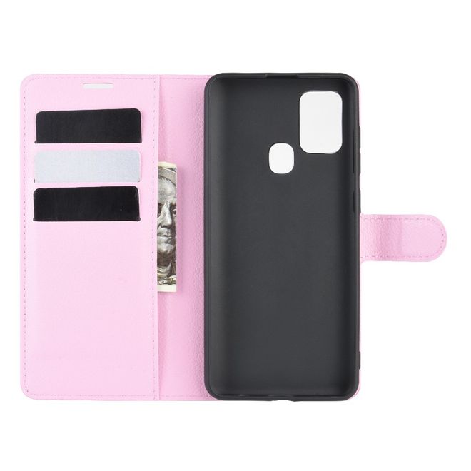 Samsung Galaxy A21s Handy Hülle - Litchi Leder Bookcover Series - pink
