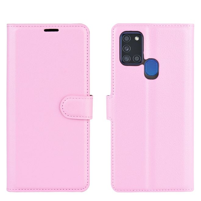 Samsung Galaxy A21s Handy Hülle - Litchi Leder Bookcover Series - pink