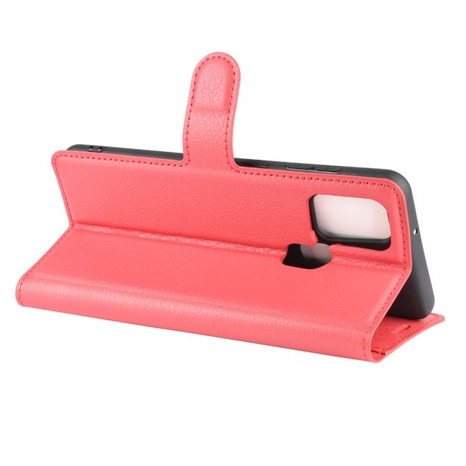 Samsung Galaxy A21s Handy Hülle - Litchi Leder Bookcover Series - rot