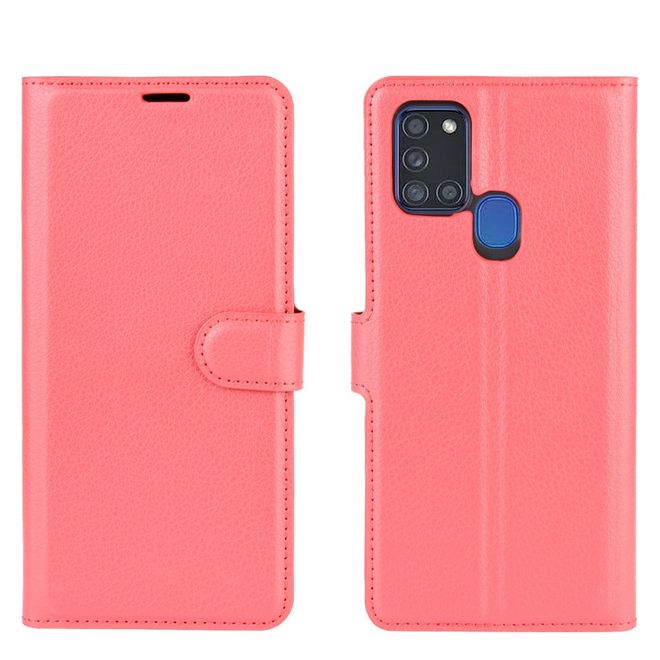 Samsung Galaxy A21s Handy Hülle - Litchi Leder Bookcover Series - rot
