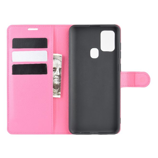 Samsung Galaxy A21s Handy Hülle - Litchi Leder Bookcover Series - rosa