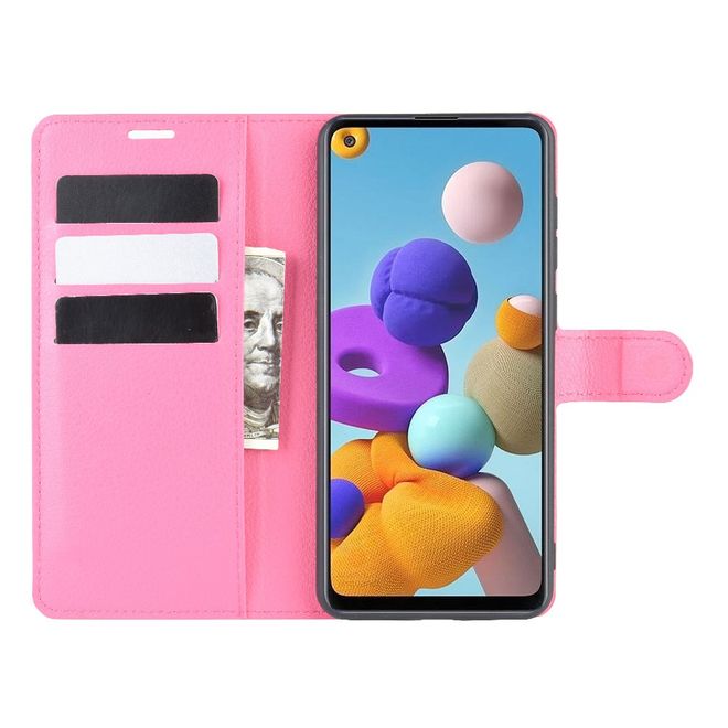 Samsung Galaxy A21s Handy Hülle - Litchi Leder Bookcover Series - rosa