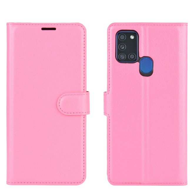 Samsung Galaxy A21s Handy Hülle - Litchi Leder Bookcover Series - rosa