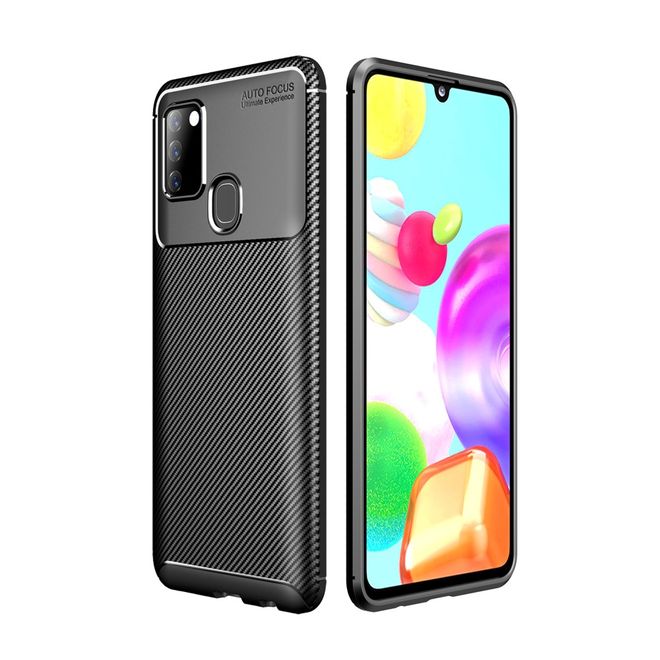 Samsung Galaxy A21s Handyhülle - Carbon Fiber TPU Softcase Series - schwarz