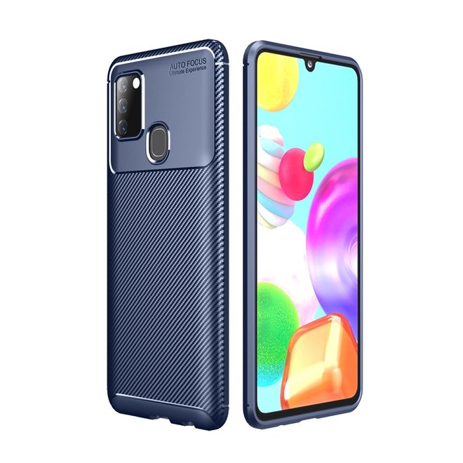 Samsung Galaxy A21s Handyhülle - Carbon Fiber TPU Softcase Series - blau