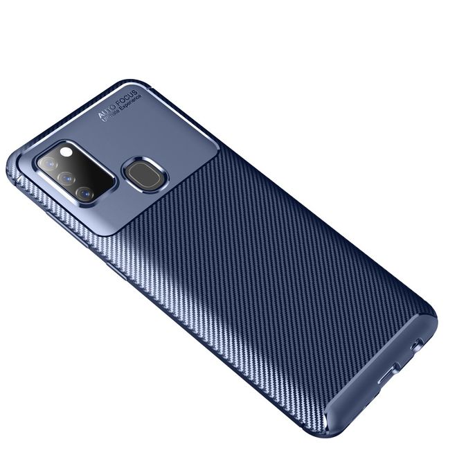 Samsung Galaxy A21s Handyhülle - Carbon Fiber TPU Softcase Series - blau