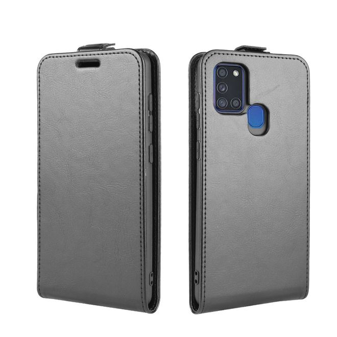 Samsung Galaxy A21s Handyhülle - Crazy Horse Flipcase - vertikal - schwarz