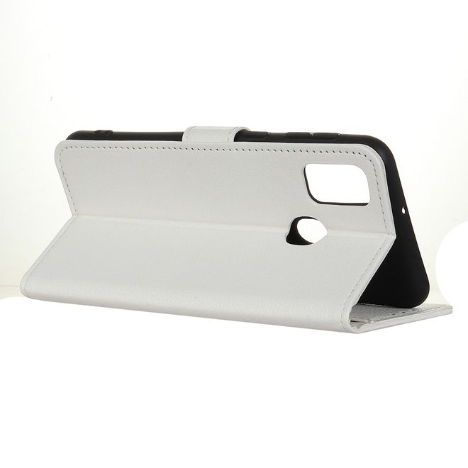 Huawei P smart 2020 Handy Hülle - Litchi Leder Bookcover Series - weiss