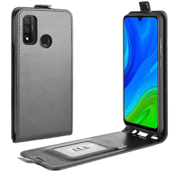 Huawei P smart 2020 Handyhülle - Crazy Horse Leder Flipcase - vertikal - schwarz
