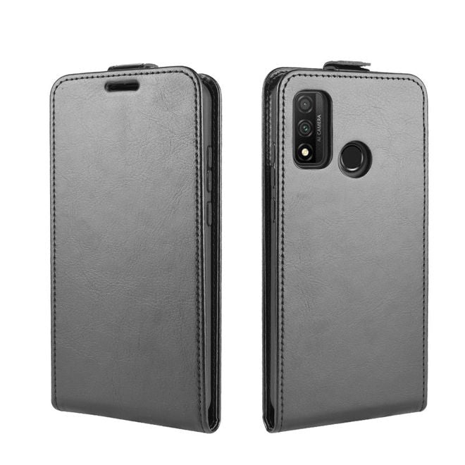 Huawei P smart 2020 Handyhülle - Crazy Horse Leder Flipcase - vertikal - schwarz