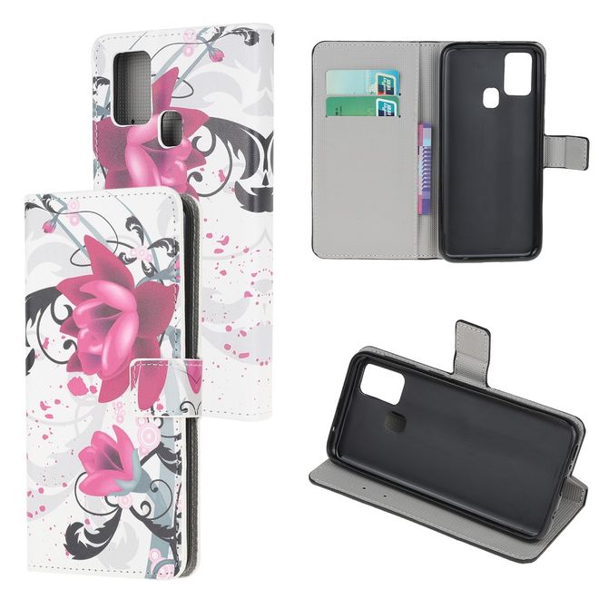 Huawei P smart 2020 Handy Hülle - Leder Bookcover - mit Standfunktion - Lotus Blume