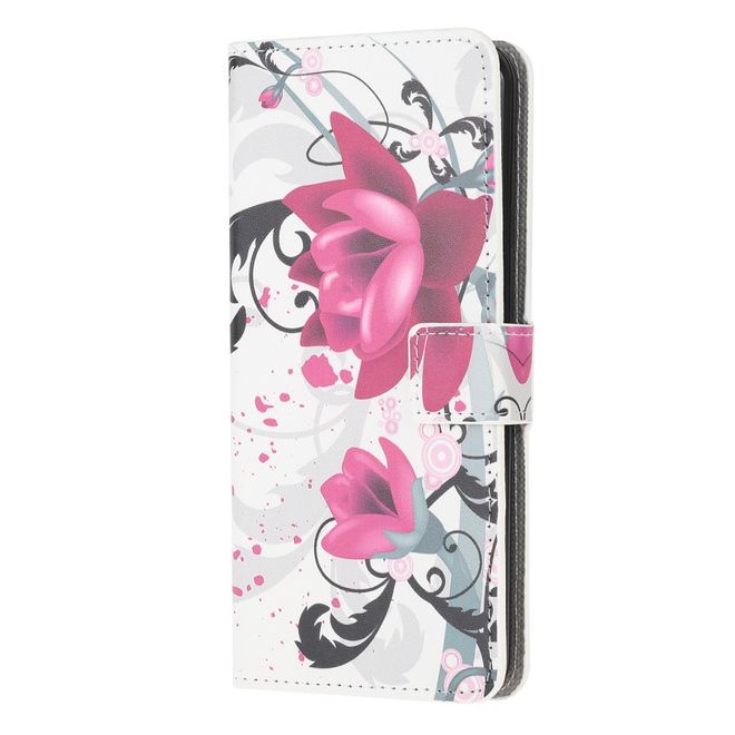 Huawei P smart 2020 Handy Hülle - Leder Bookcover - mit Standfunktion - Lotus Blume