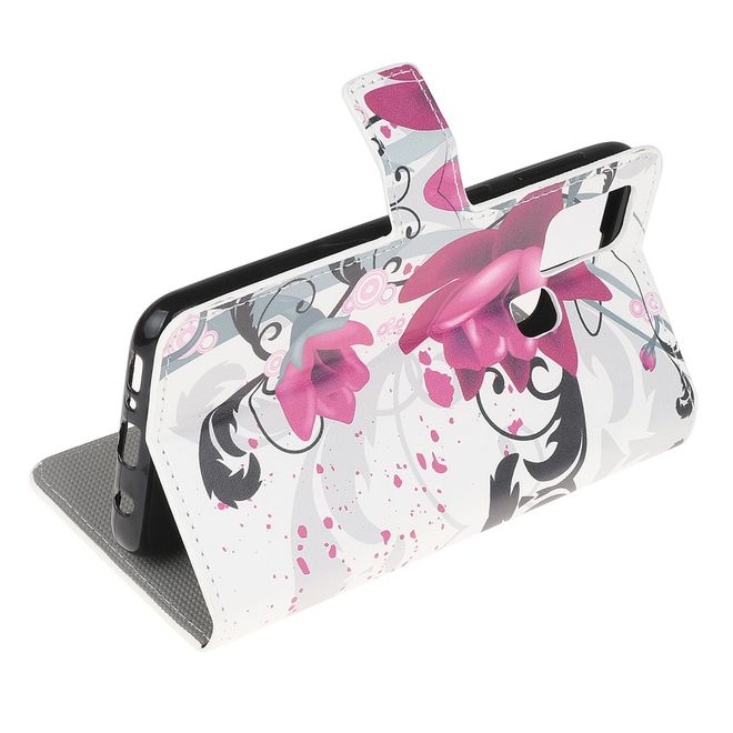 Huawei P smart 2020 Handy Hülle - Leder Bookcover - mit Standfunktion - Lotus Blume