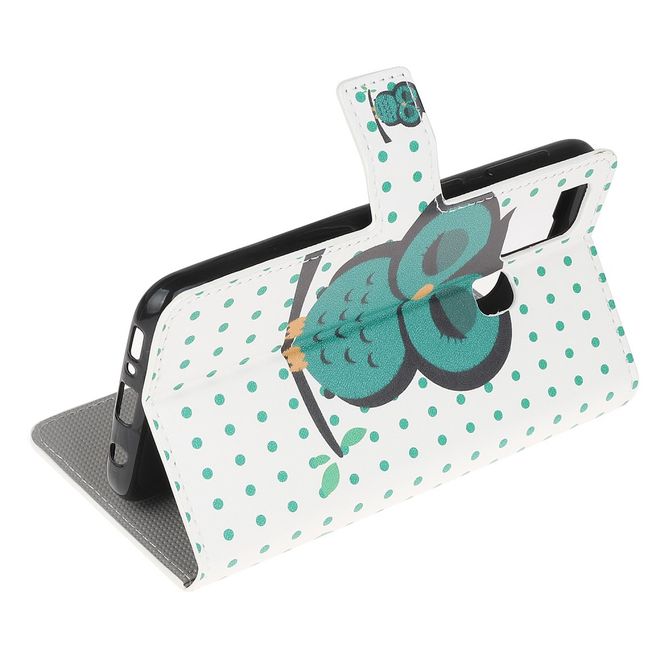 Huawei P smart 2020 Handy Hülle - Leder Bookcover - mit Standfunktion - grüne Eule