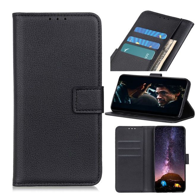 Motorola Moto G Pro Handy Hülle - Litchi Leder Bookcover II Series - schwarz