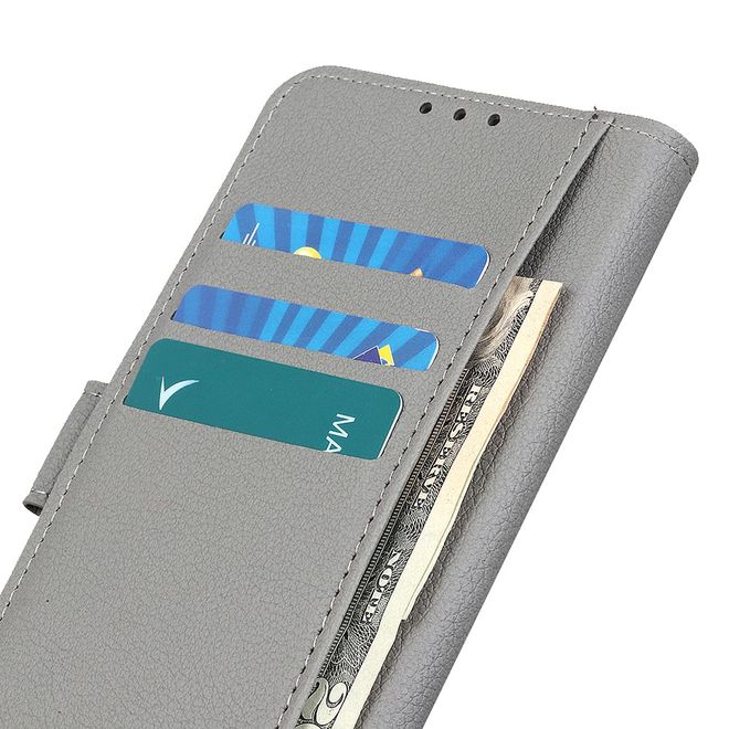 Motorola Moto G Pro Handy Hülle - Litchi Leder Bookcover II Series - grau