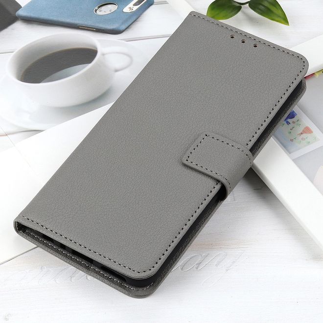 Motorola Moto G Pro Handy Hülle - Litchi Leder Bookcover II Series - grau