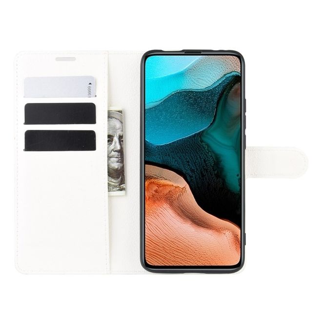 Xiaomi Poco F2 Pro Handy Hülle - Litchi Leder Bookcover Series - weiss