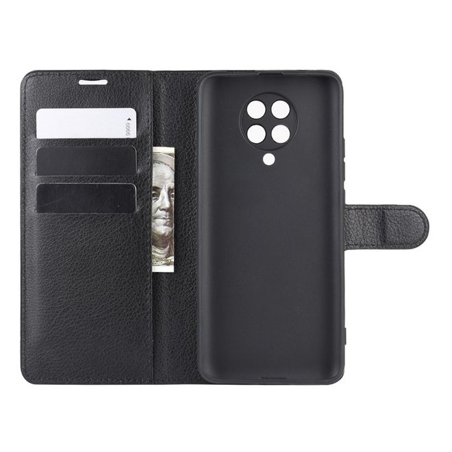 Xiaomi Poco F2 Pro Handy Hülle - Litchi Leder Bookcover Series - schwarz