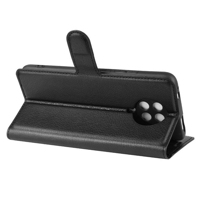 Xiaomi Poco F2 Pro Handy Hülle - Litchi Leder Bookcover Series - schwarz