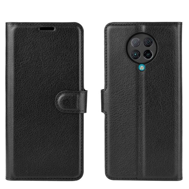 Xiaomi Poco F2 Pro Handy Hülle - Litchi Leder Bookcover Series - schwarz