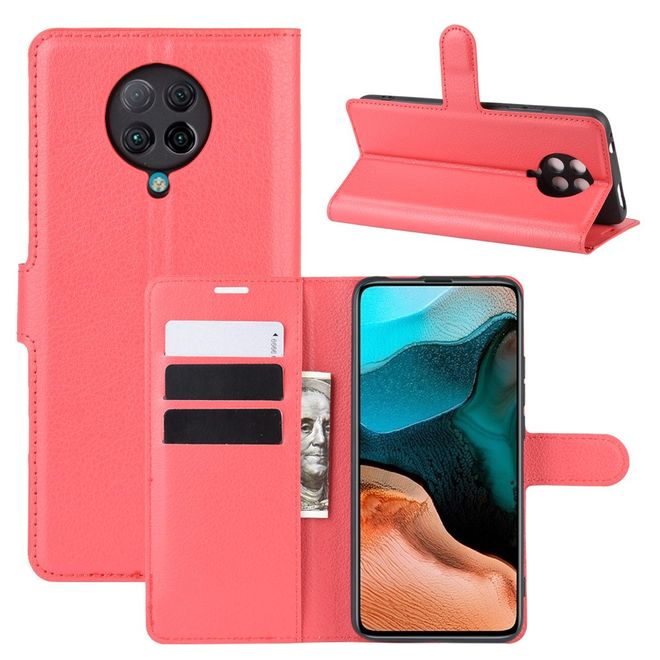 Xiaomi Poco F2 Pro Handy Hülle - Litchi Leder Bookcover Series - rot