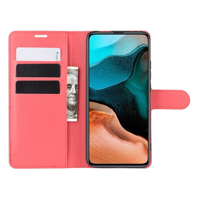 Xiaomi Poco F2 Pro Handy Hülle - Litchi Leder Bookcover Series - rot